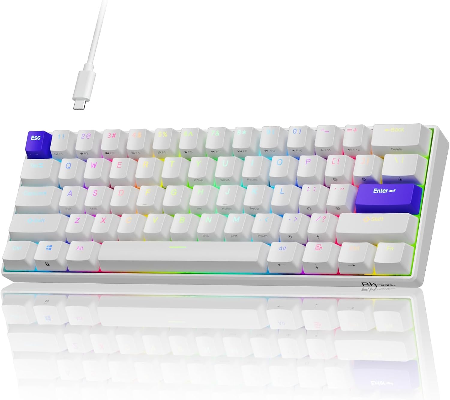 RK ROYAL KLUDGE C61 Wired Gaming Keyboard 60% Mechanical Keyboard with Hall Effect Magnetic Switch 8000Hz Polling Rate Rapid Trigger RGB Backlit, 61 Keys, White Purple