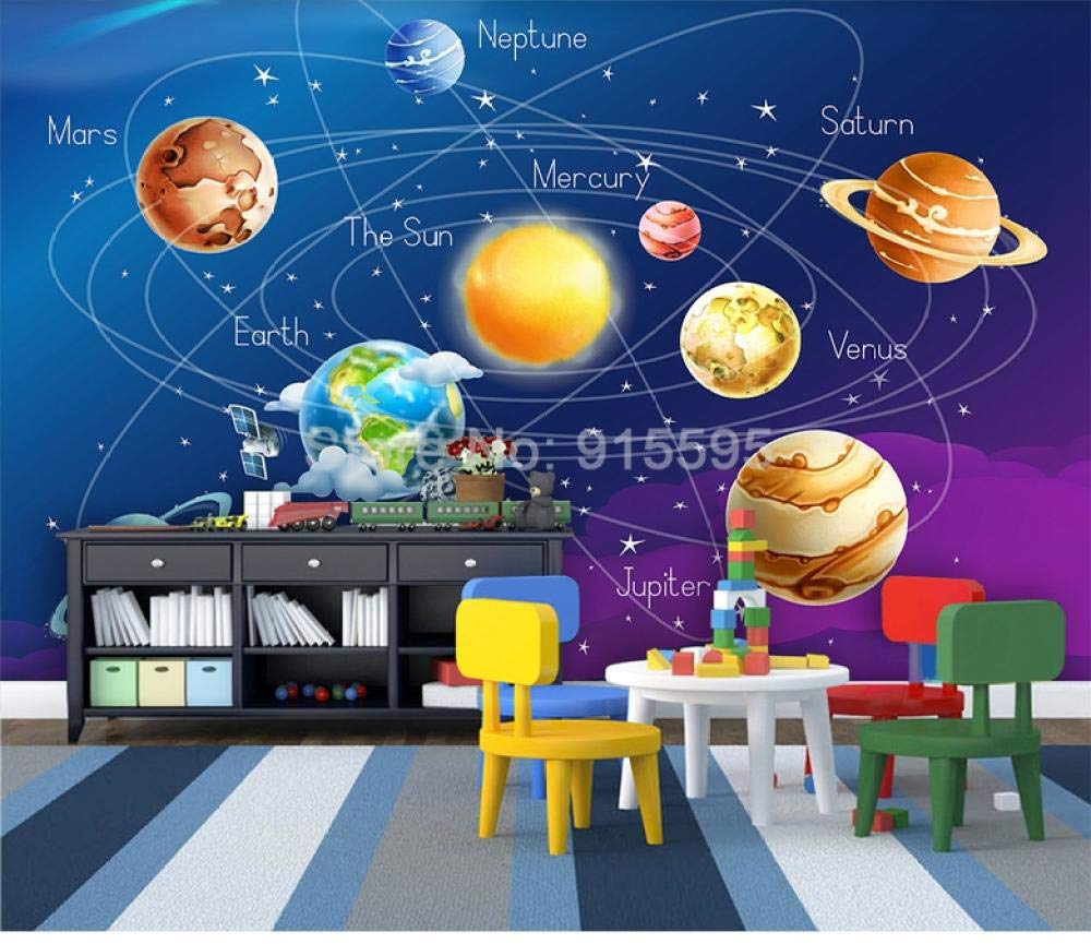 Papier peint panoramique 3D planètes et soleil WLLLO pour chambre d'enfant 300x210 cm