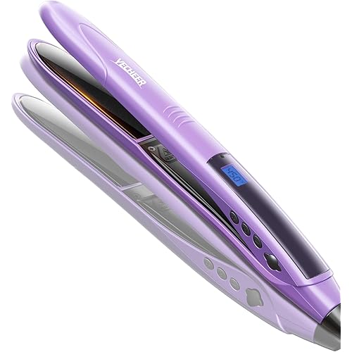 1" Ceramic Flat Iron with Sonic Vibrating for Less Damage, Dual Voltage Travel Hair Straightener for Women - Ionic & Volcanic Mineral Technology, Straightener and Curler, 10 Heat Settings