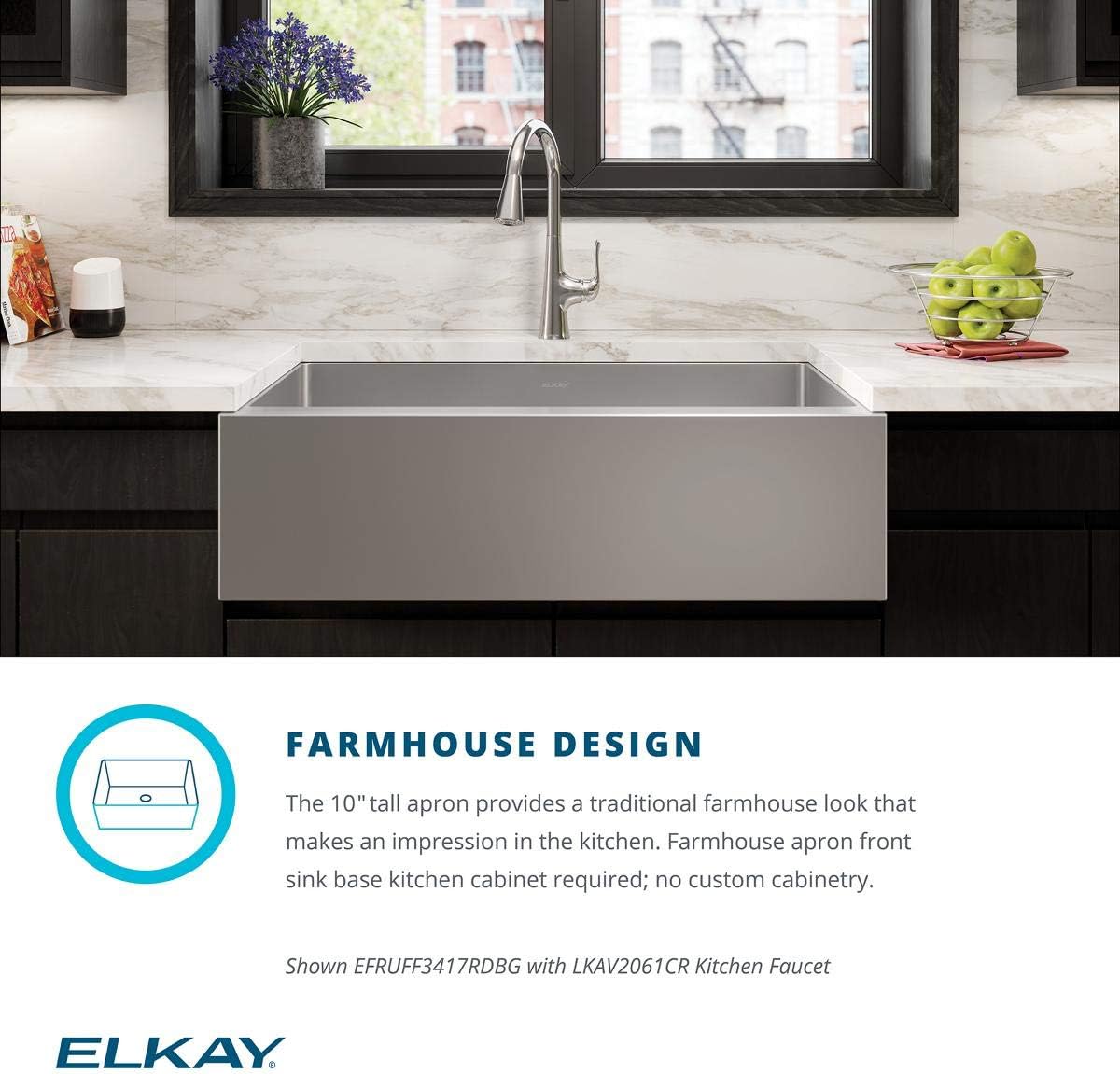 Get Popular Offer Elkay EFRUFF3417R Stainless Steel Single Bowl Farmhouse Sink Kit, 10 Apron