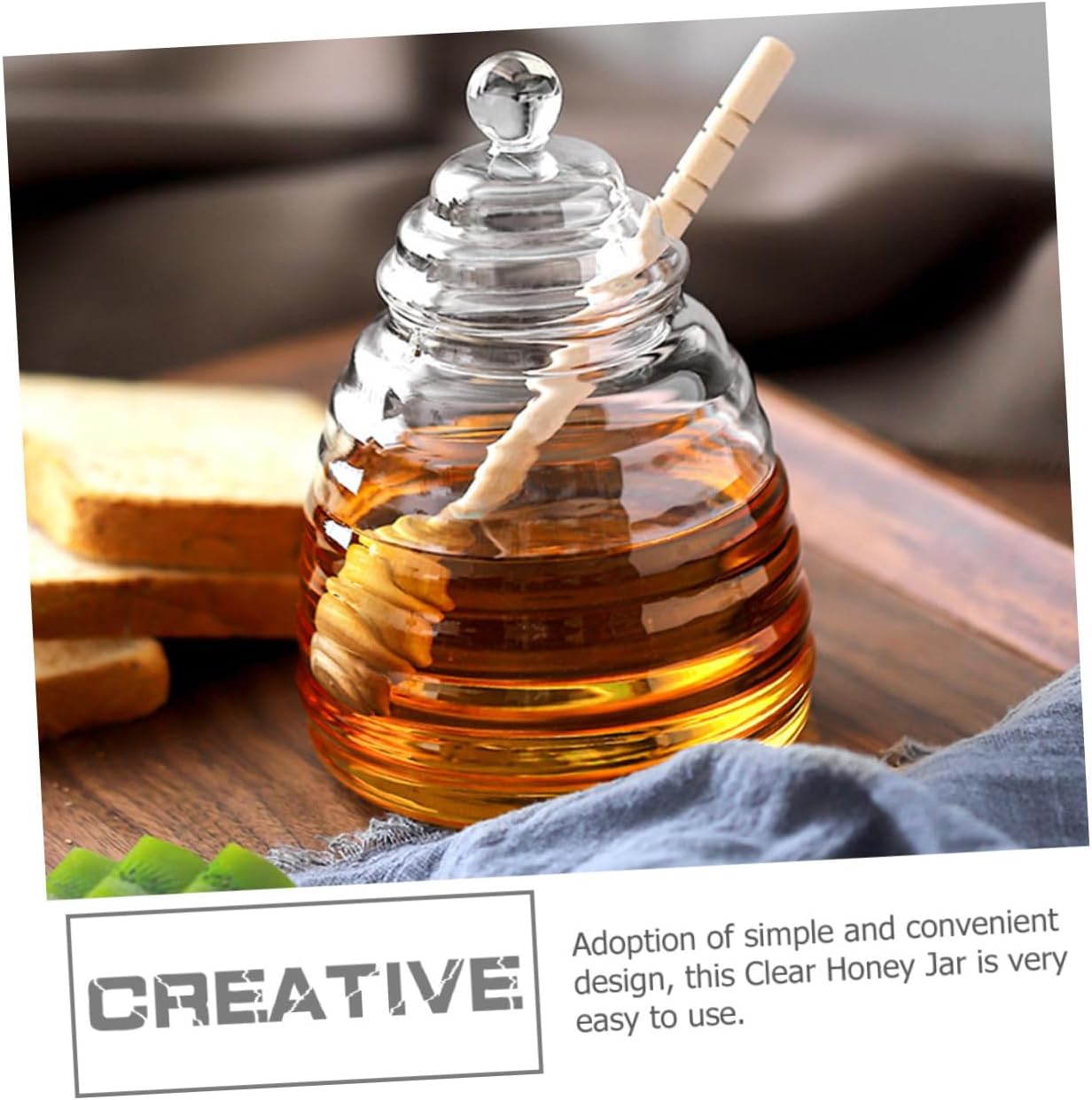 MAGICLULU 1set Lidded Honey Holder Jar Stirring Rod Glass Honey Pot Canister for Kitchen Storage Includes Large Jar Dippers