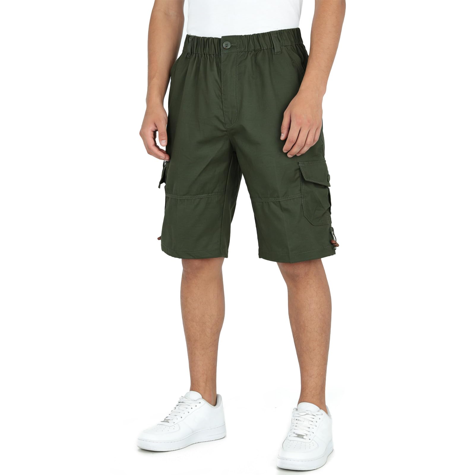 LY4U Herren Sommer Cargo-Shorts, 100% Baumwolle, Elastischer Bund mit Mehrfach-Taschen, Leichte und Atmungsaktive Shorts für Outdoor-Wandern, Angeln, Camping und Freizeit