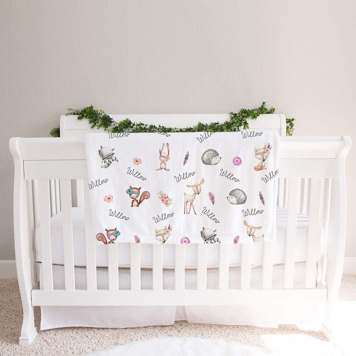 Woodland Animals Personalized Baby Girl Receiving Swaddle Blanket