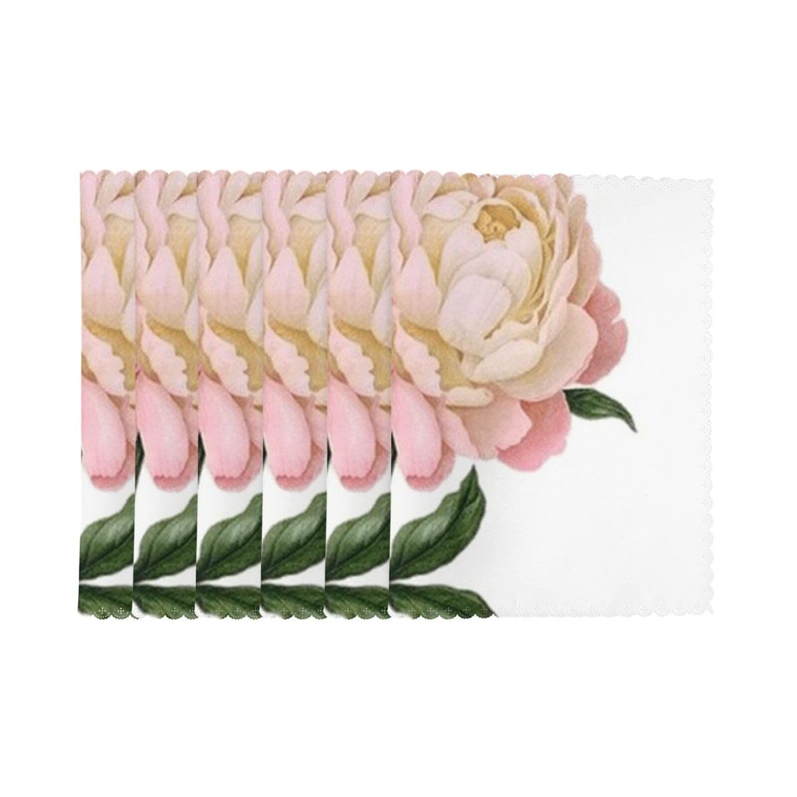 6 PCS Heat Resistant Placemat 45x30 CM, Peony Printed Non-Slip Place Mats for Kitchen Dining Table Indoor Outdoor