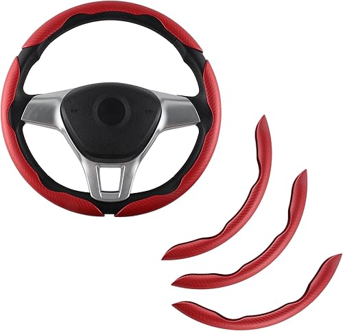 Amiss 3 fundas antideslizantes de fibra de carbono para volante de automóvil, protector segmentado para volante, cubierta universal para volante de
