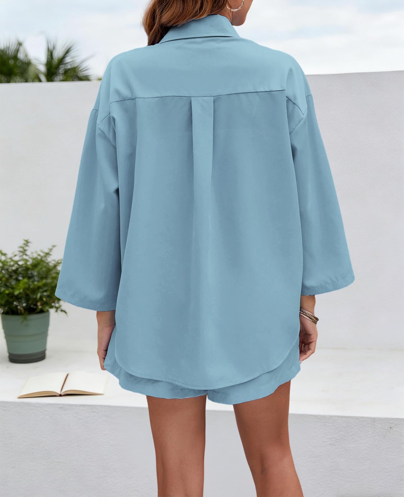 Rayson Completo Donna Casual 2 Pezzi Estivo Camicia a Maniche Corte con Bottoni e Pantaloncini Tuna Donna Abbigliamento Elegante Da Spiaggia Lavoro Vacanza