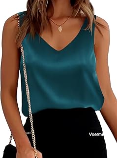 Camiseta Sin Mangas Mujer Top Color Sólido Cuello en V Tank Tops Camisole Blusa Shirt Casual Elegante Chaleco de Satén para Mujer