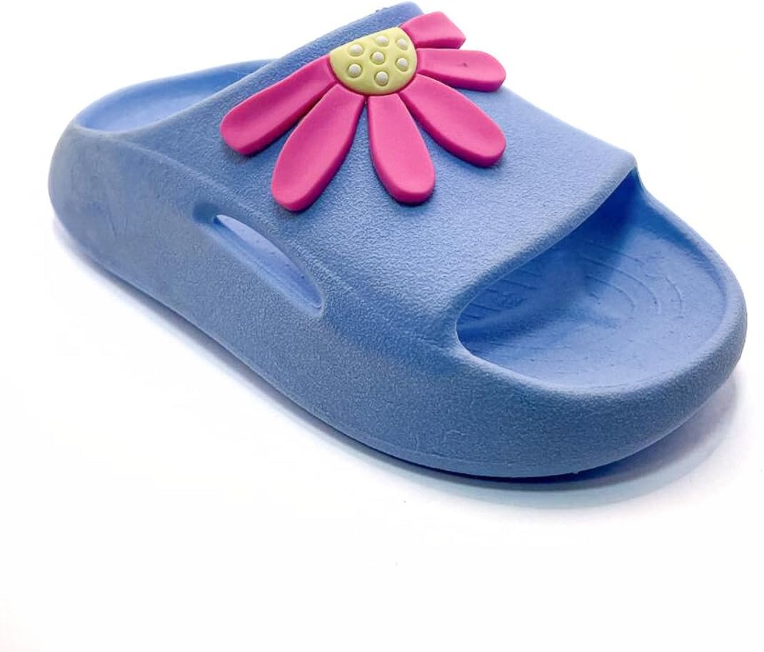 Chinelo Slide Infantil Feminino com Flor Margarida, Rosa, Confortável e Lavável