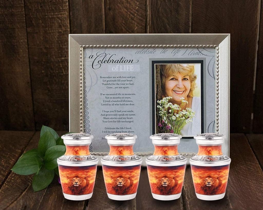 BOLD & DIVINE Keepsake Urns - Mini Decorative Urns for Human Ashes (Set of 4 Lions)