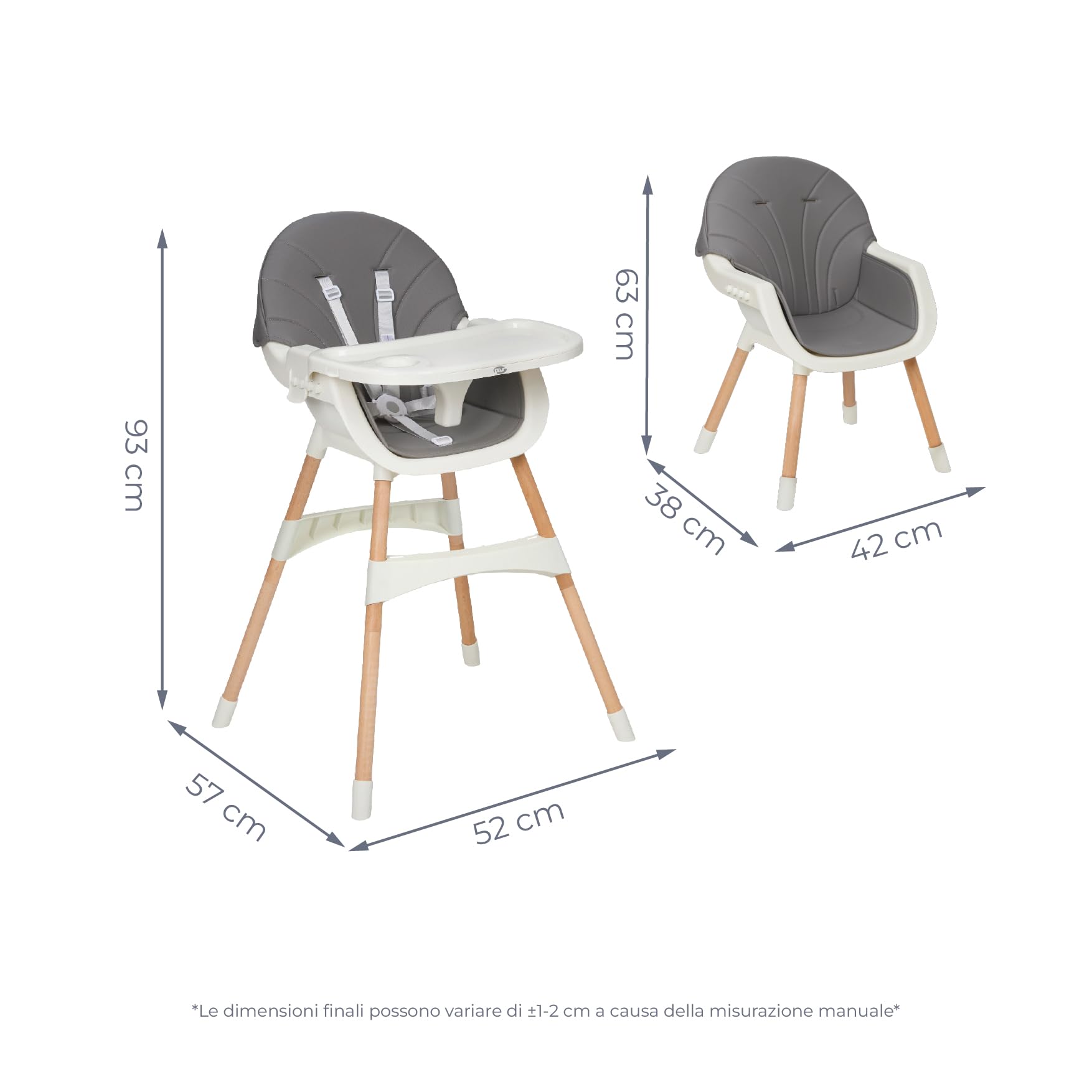 MS BabyWorld – MIKA – Seggiolone 2 in 1 per bambini | Sedia convertibile | Seduta imbottita | Doppio vassoio