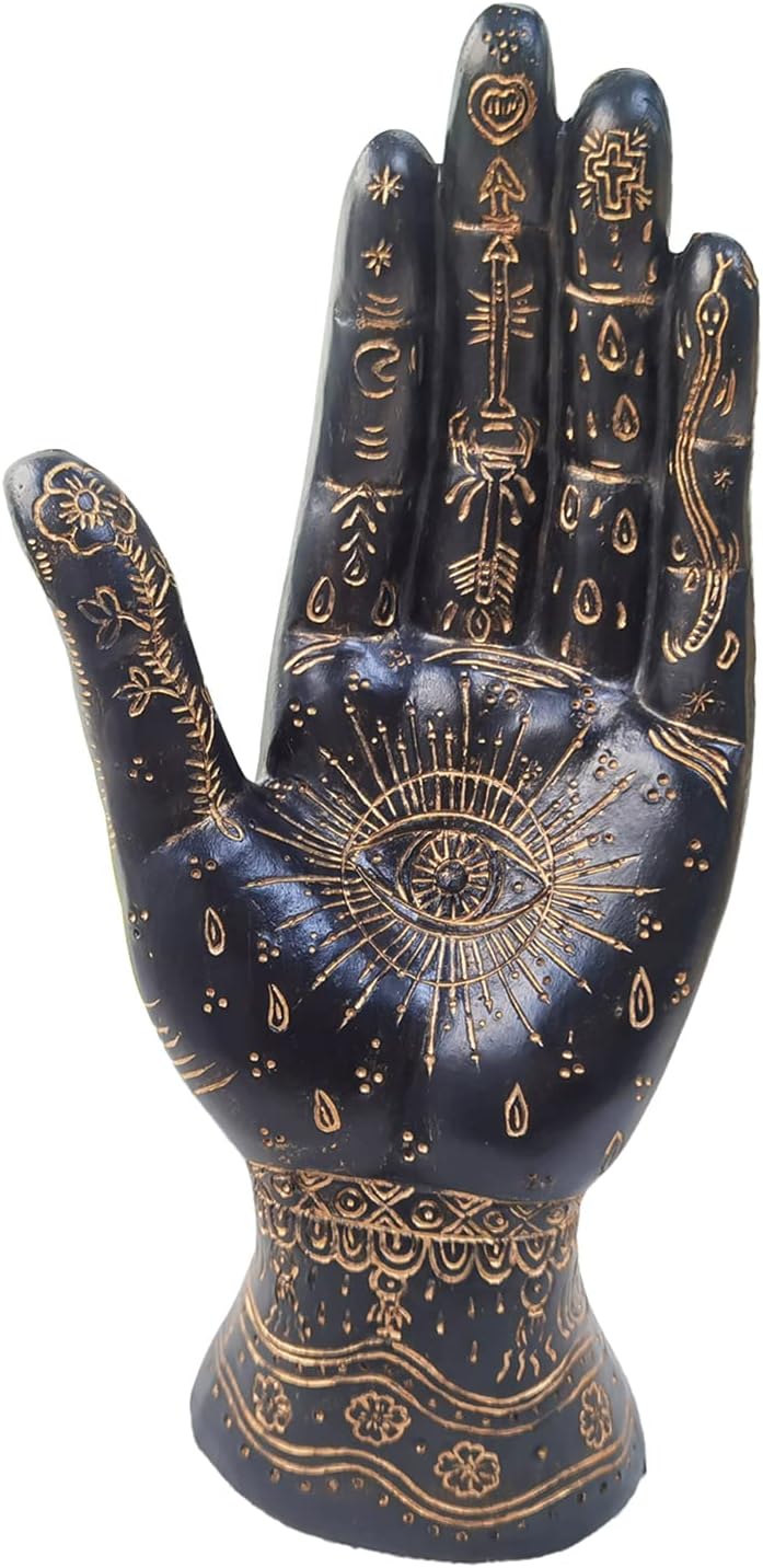 Palmistry Hand Resin Statue Telling Palm Reading, Ancient Mystical Palm with Lines and Symbols Sculpture for Palm Readers(Black)