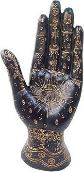 Palmistry Hand Resin Statue Telling Palm Reading, Ancient Mystical Palm with Lines and Symbols Sculpture for Palm ReadersBlack