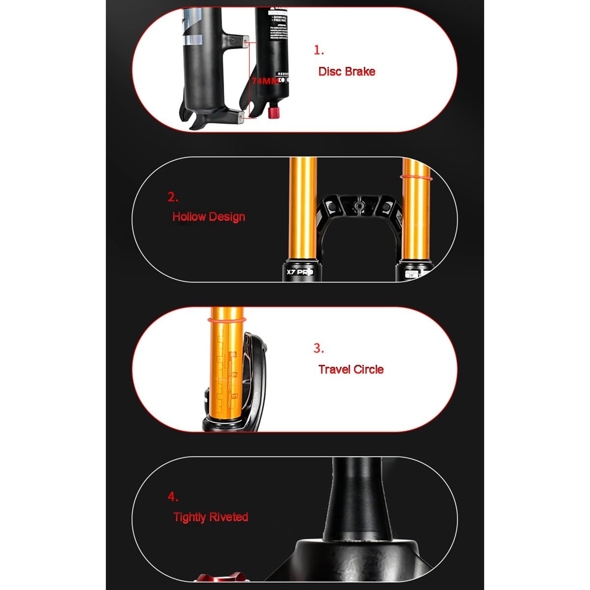 Horquilla Delantera para Bicicleta de montaña con Bloqueo de Aire cónico de 1-1/8", Horquilla de suspensión para Bicicleta de montaña con amortiguación, tamaños comunes de 26", 27