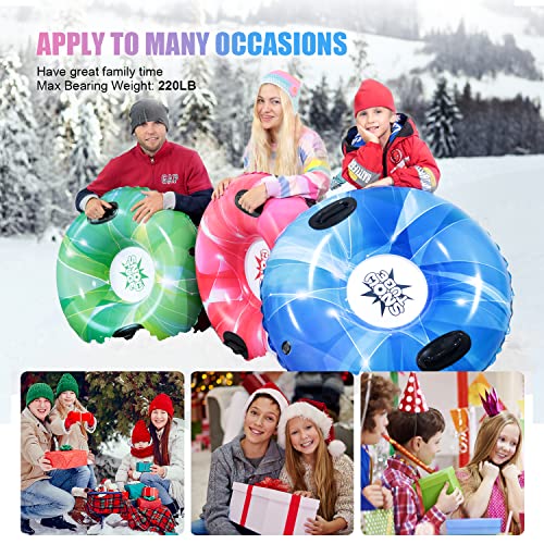 Calo Snow Tube Sled For Kids And Adults 3 Pack, 34" Inflatable Heavy Duty Snow Tube For Sledding With Handles And Bottom, Big Christmas Outdoor Snowtubes For Toddlers Boys Girls, 0.5Mm #TOP2