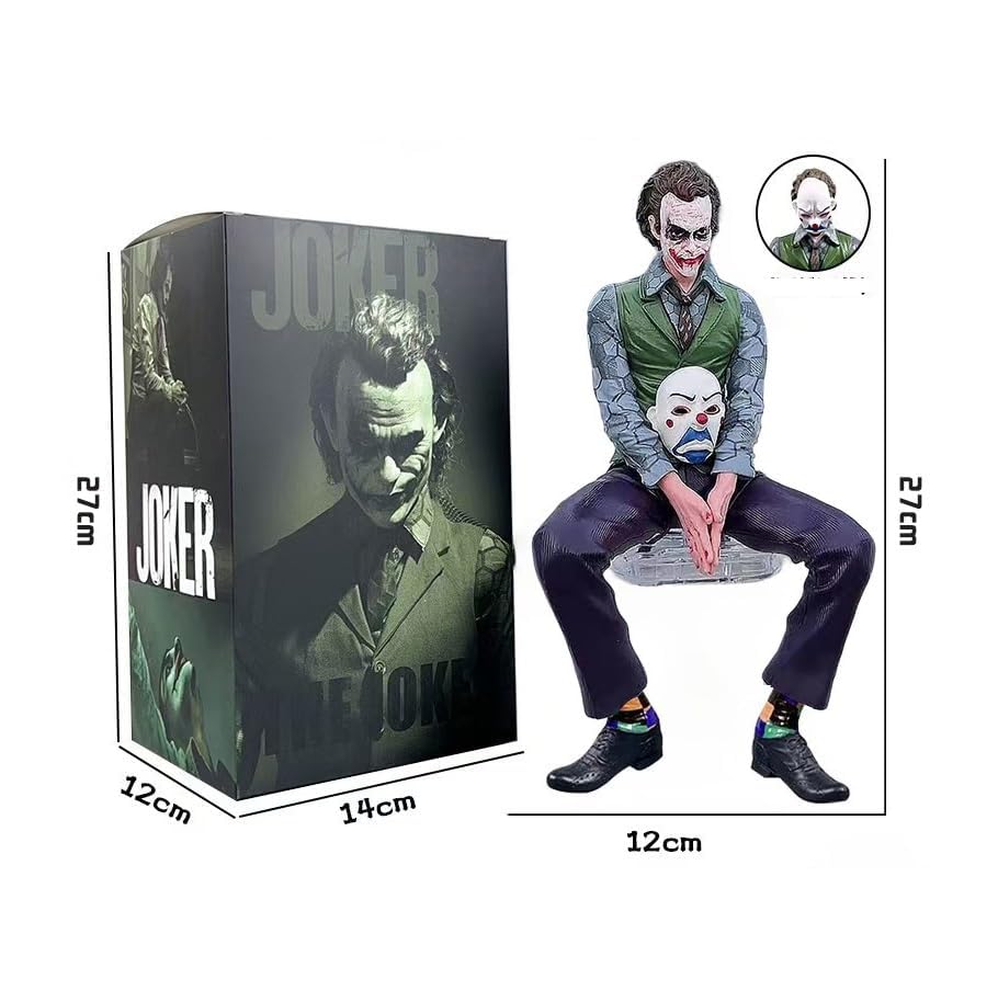 Image of BKN Cartoon Action Figure for Heath Ledger The Jokerr Character Figures with Mask and Sitting Position 24cm Model Statue for Decoration Gift and Car External Decoration