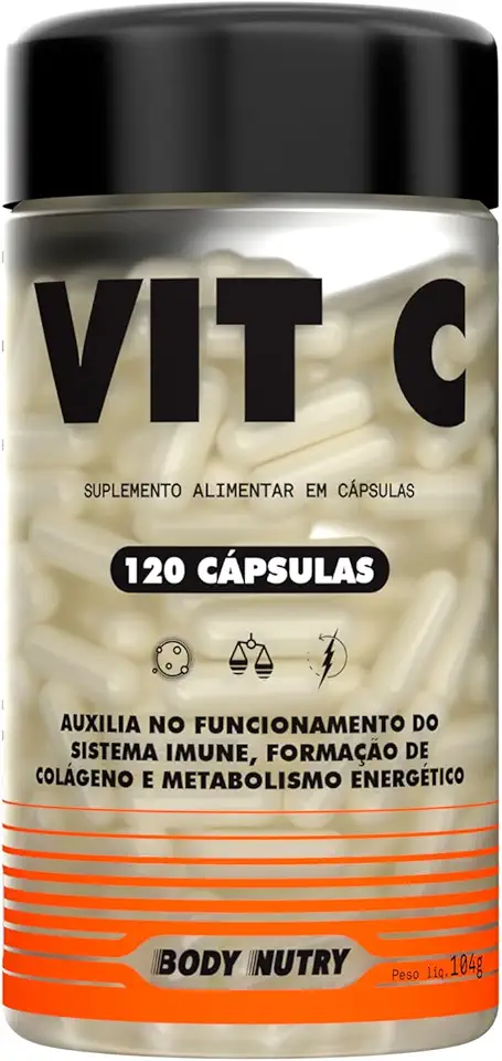 Vitamina C 1000mg Por Dose Pote 120 Capsulas Ácido ascórbico Auxilia no Sistema Imune Antioxidante Rende 60 Doses Matéria Prima Importada - Body Nutry