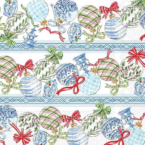 IHR Ideal Home Range Party Napkins Disposable 3-Ply Paper Lunch Napkin Pack, 6.5" x 6.5", Blue Ornaments, 20-Count