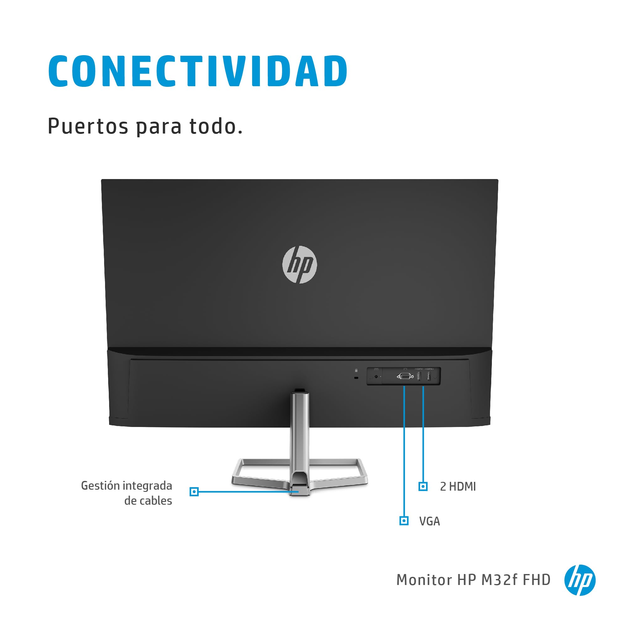 HP M32f - Monitor de 32" FHD (1920 x 1080 a 75 Hz, Panel VA, 7ms, VGA, HDMI 1.4, AMD FreeSync, Low Blue Light, Antireflectante, Micro-Borde de Tres Lados) Plateado y Negro