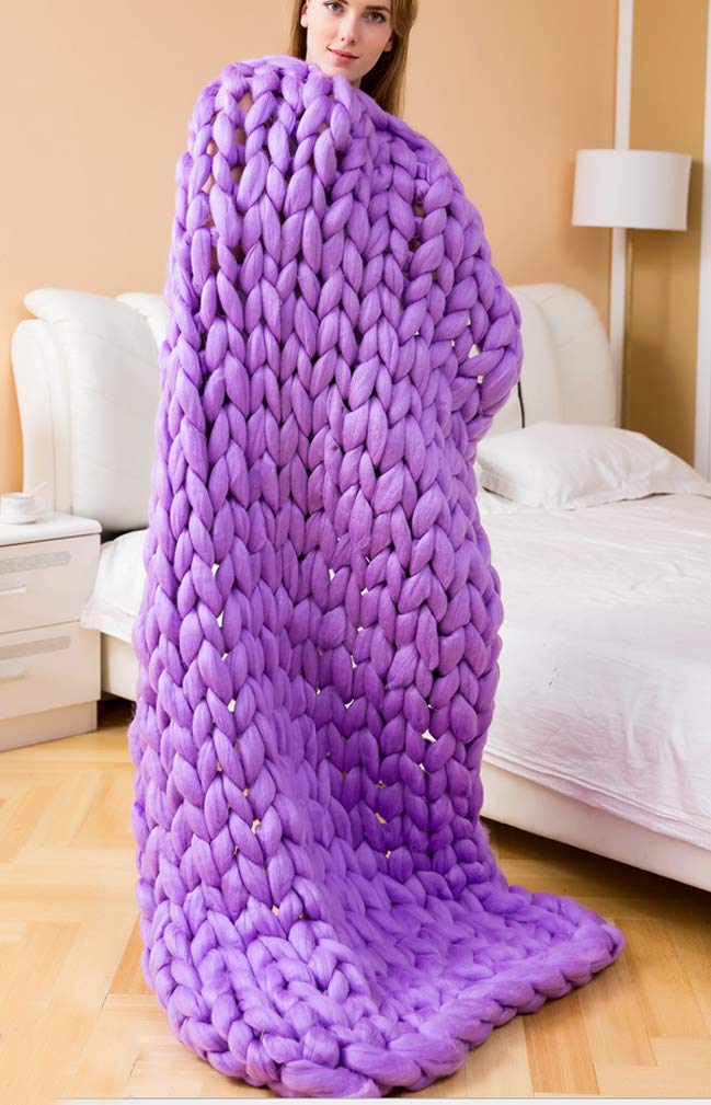 YIYIDAChunky Knitted Blanket Handmade Thick Knitted Wool Blend Throw Sofa Blanket for Bedroom Living Room 80x100cm