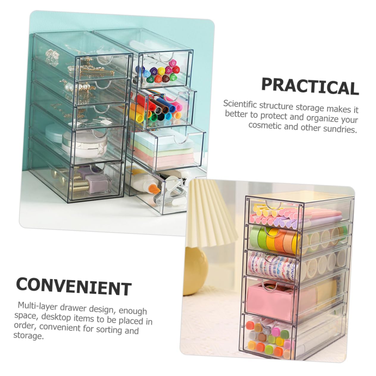 Sosoport Organizer Transparent Desktop Storage Box for Makeup Jewelry Stationery Accessories Efficient Space Saving for Neat Organization