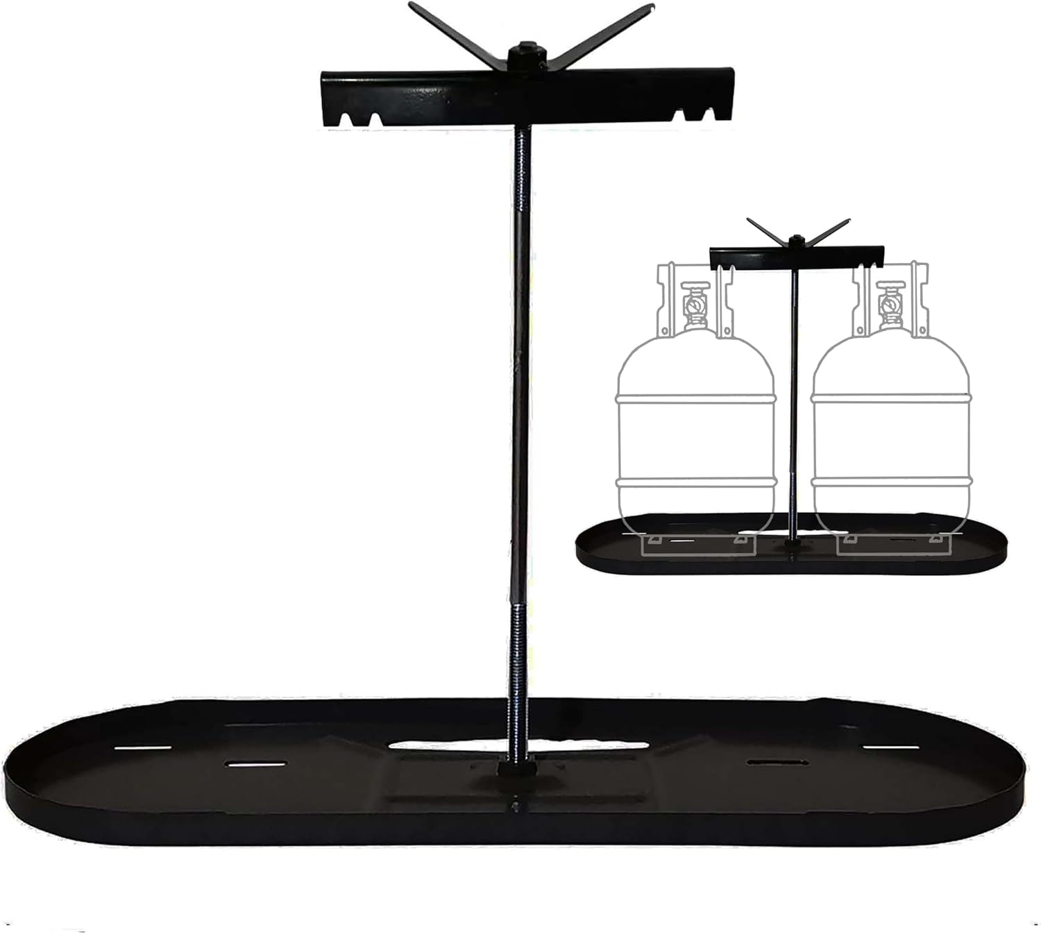 RV Dual Propane Tank Cylinder Rack for Camper and Travel Trailer for 20lb Tanks, All Parts Black for Bottom Tray, Vertical Bar, Securing LP Wing Nut, and Connecting Bar-All Parts Black