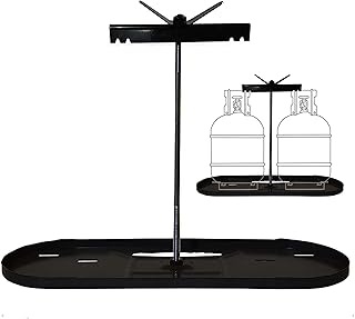 RV Dual Propane Tank Cylinder Rack for Camper and Travel Trailer for 20lb Tanks, All Parts Black for Bottom Tray, Vertical Bar, Securing LP Wing Nut, and Connecting Bar-All Parts Black