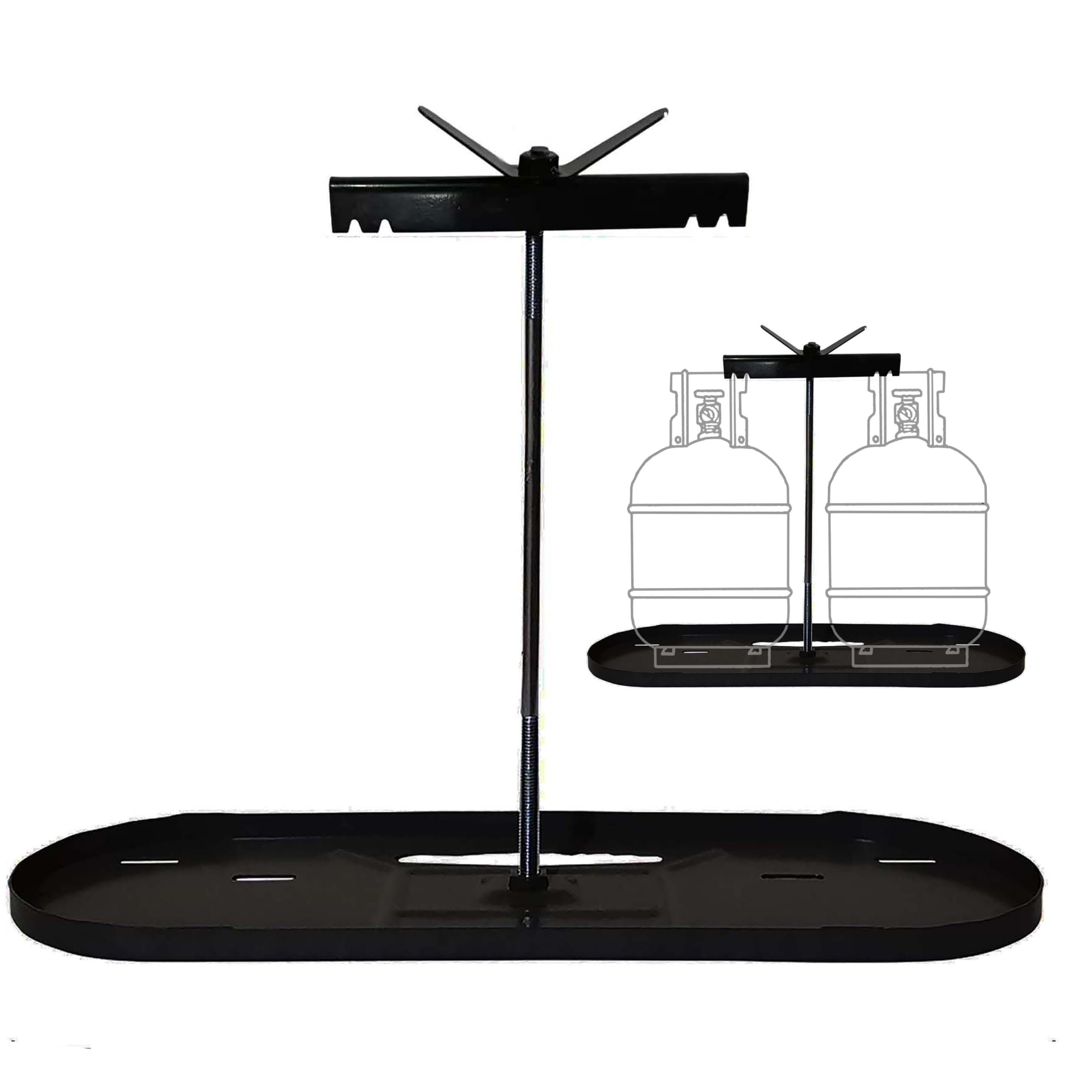 RV Dual Propane Tank Cylinder Rack for Camper and Travel Trailer for 20lb Tanks, All Parts Black for Bottom Tray, Vertical Bar, Securing LP Wing Nut, and Connecting Bar-All Parts Black