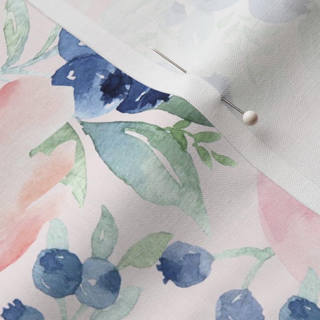 Spoonflower Fabric - Pink Rose Blush Florals Blueberries Spring Flowers Roses Shabby Chic Printed on Petal Signature Cotton Fabric by The Yard - Sewing Quilting Apparel Crafts Decor