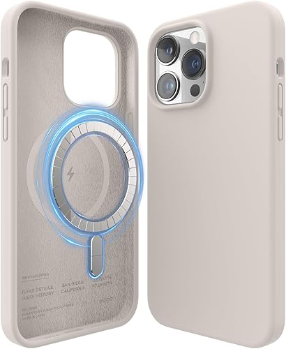 elago Funda magnética compatible con MagSafe iPhone 14 Pro Max, imanes integrados, silicona líquida, a prueba de golpes, imán fuerte, piedra de 6.7