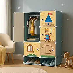 Guarda Roupa Infantil Modular Tipo Castelo com Prateleiras Armário Organizador de Roupa e Brinquedo