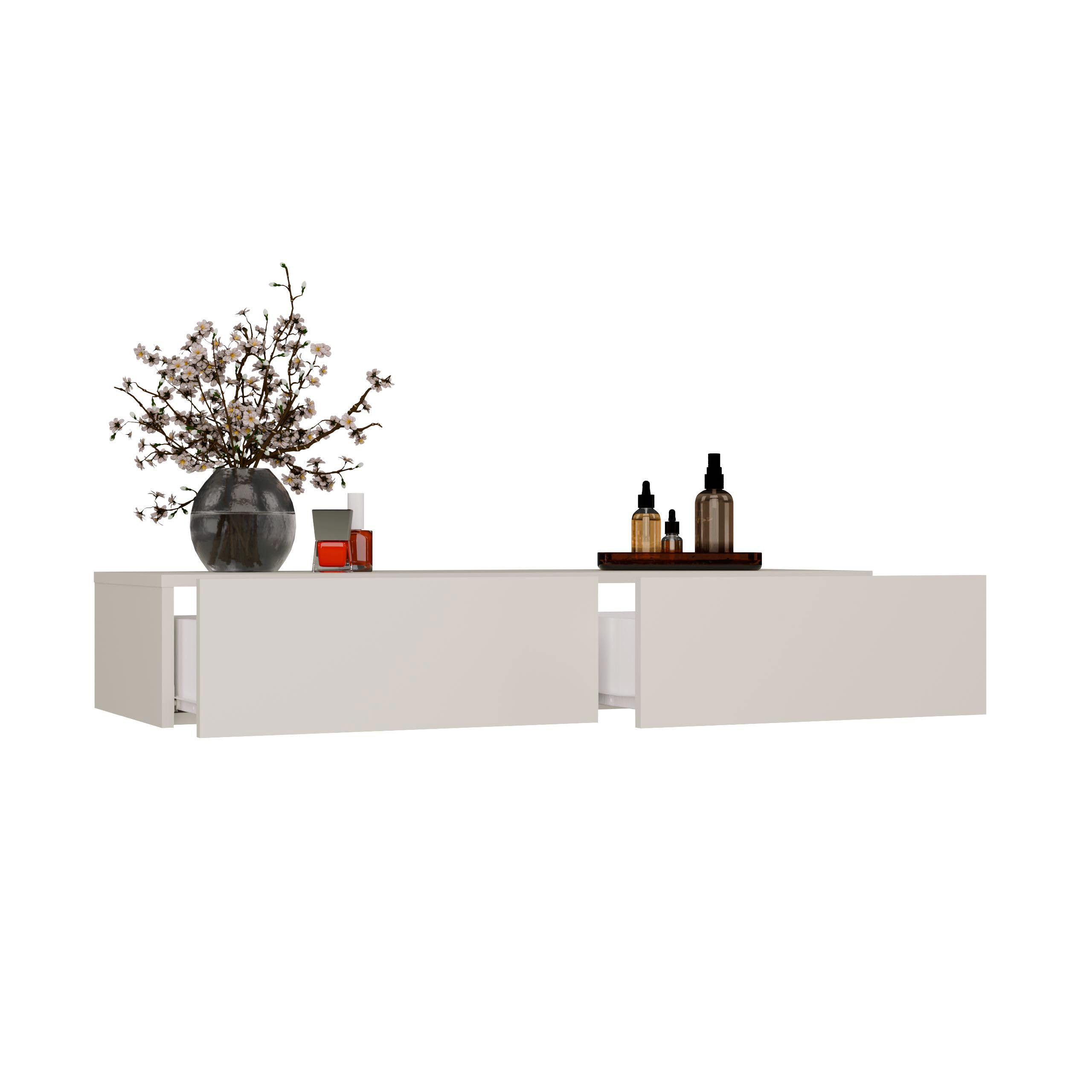 Toeletta da Trucco Sospesa Moderna 110x40 cm, Mobile Toeletta Trucco da Parete con 2 Ampi Cassetti, Design Minimal Salvaspazio per Camera da Letto, Consolle Trucco Bianca o Cashmere TOT4 (Cashmere)