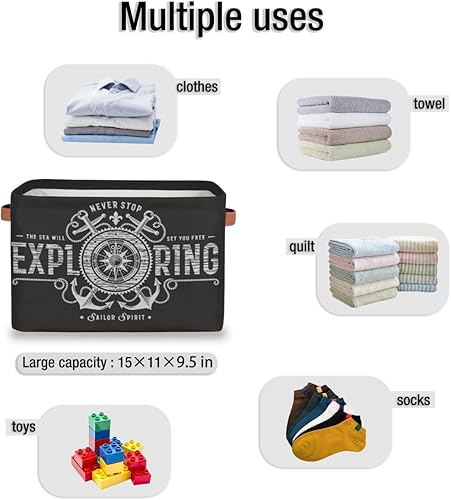 Miniatura 5 de TropicalLife Cestas de almacenamiento plegables, cubos organizadores de anclaje con doble asa, caja de almacenamiento para ropa, libros, cosméticos,