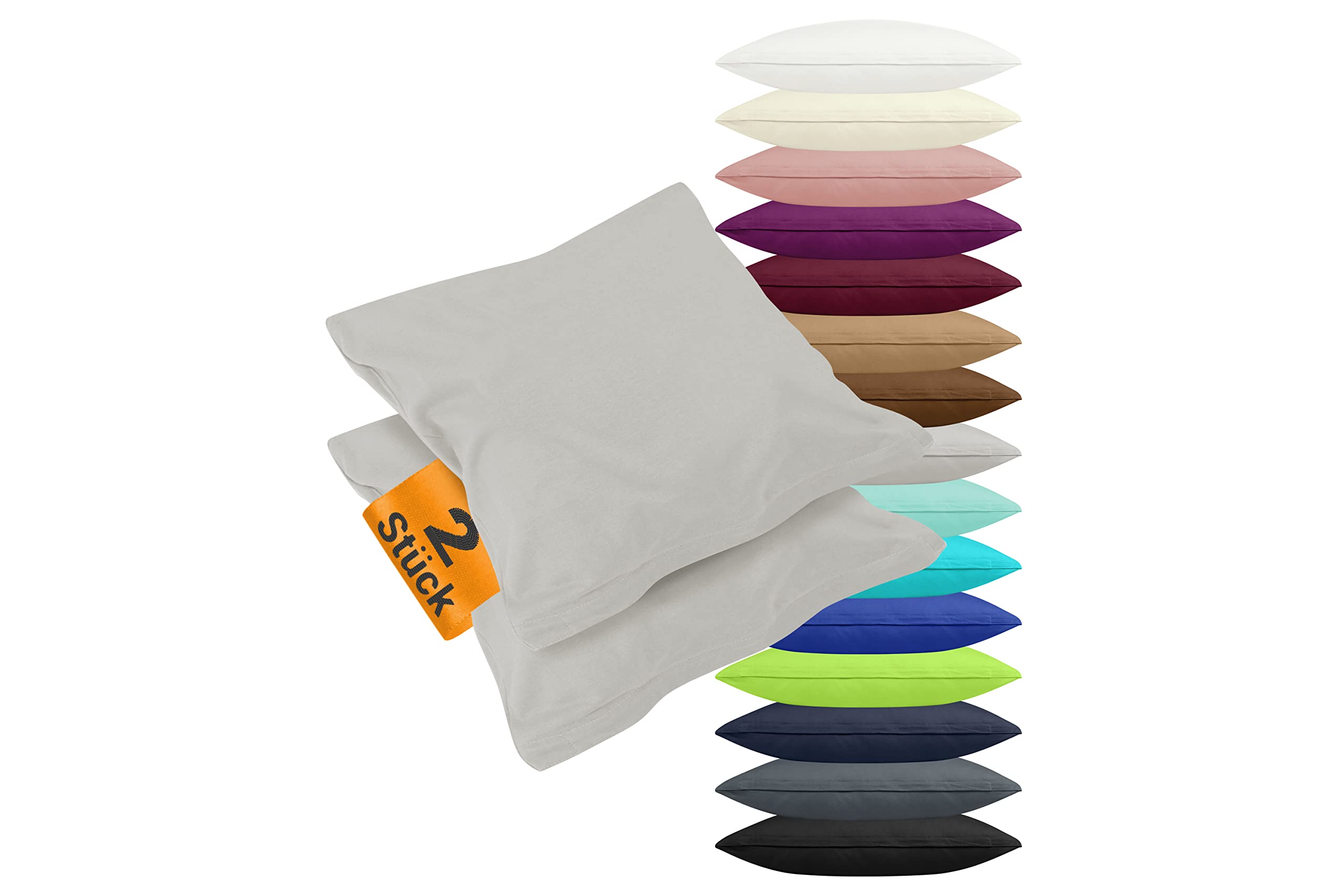 npluseins 2er Pack Kissenbezüge aus Jersey-Baumwolle in unifarbenem Design 1179.1539, ca. 80 x 80 cm, Silber