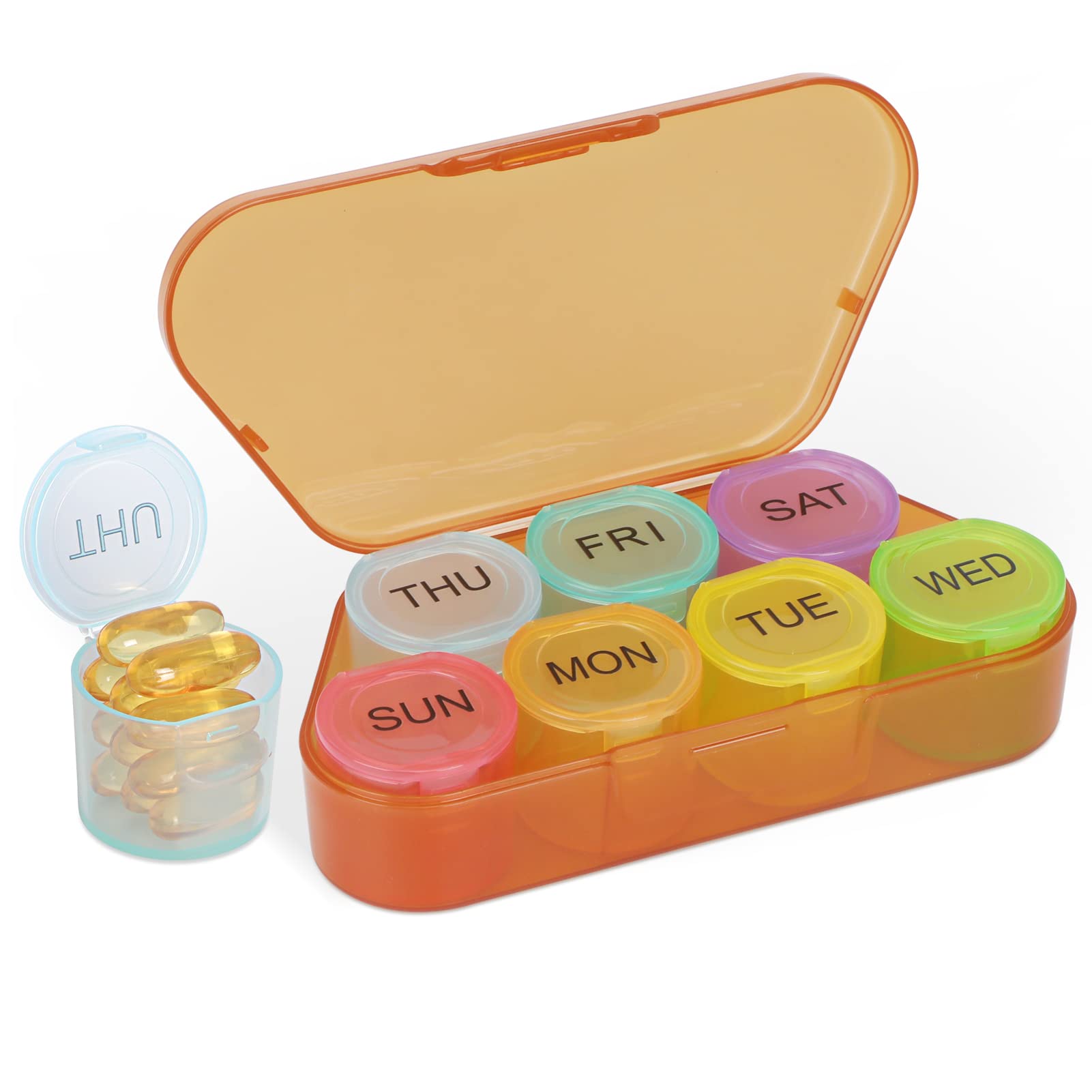 NatureTouch Weekly Pill Organizer, BPA Free Medicine Organizer Rainbow 7 Day Pill Box, Daily Portable Pill Conatainer for Pills/Vitamin/Fish Oil/Supplements [Lastest Version],Tawny