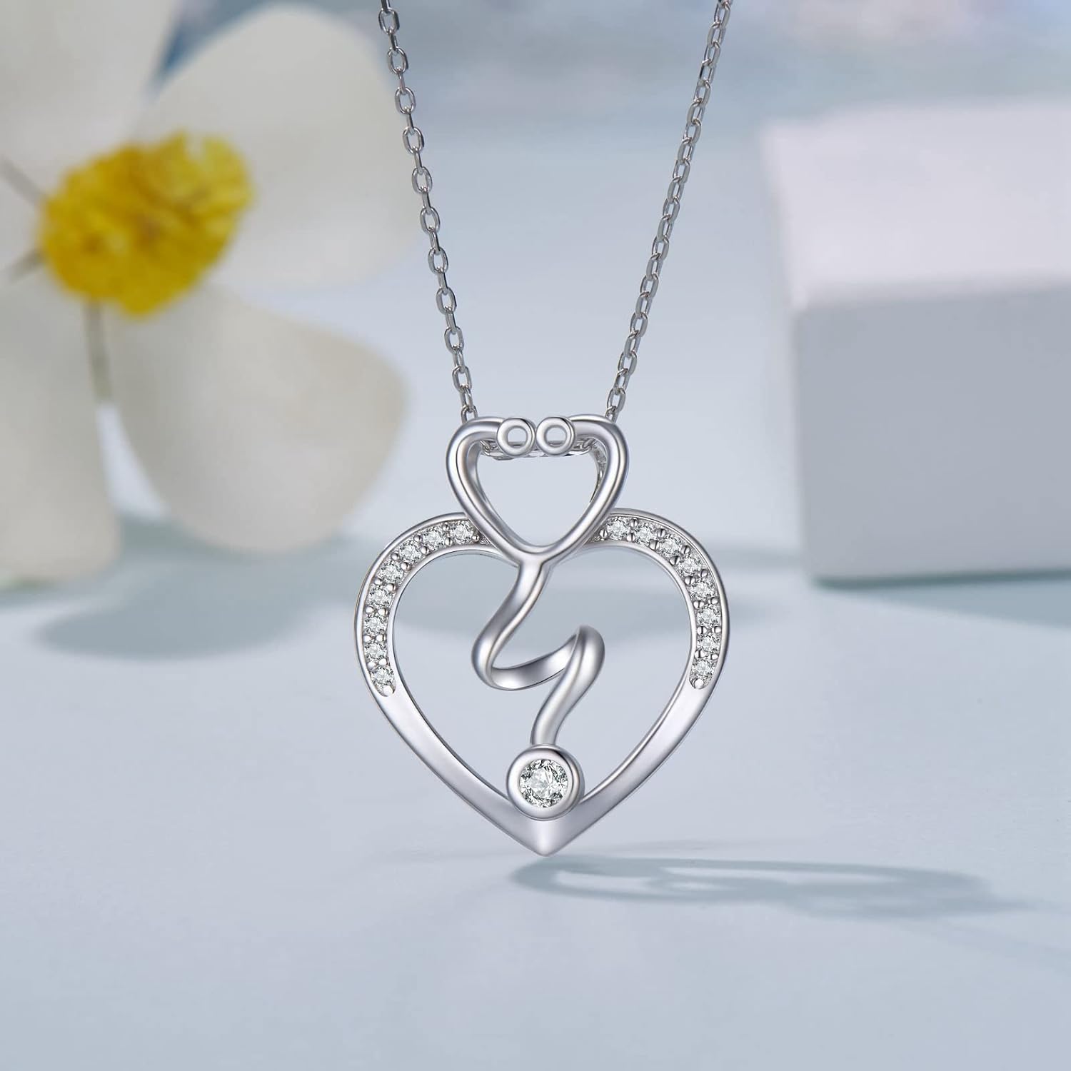 Nurse Gifts Stethoscope Necklace for Women 925 Sterling Silver Stethoscope Pendant Necklaces Nurse Jewelry Gifts for Women