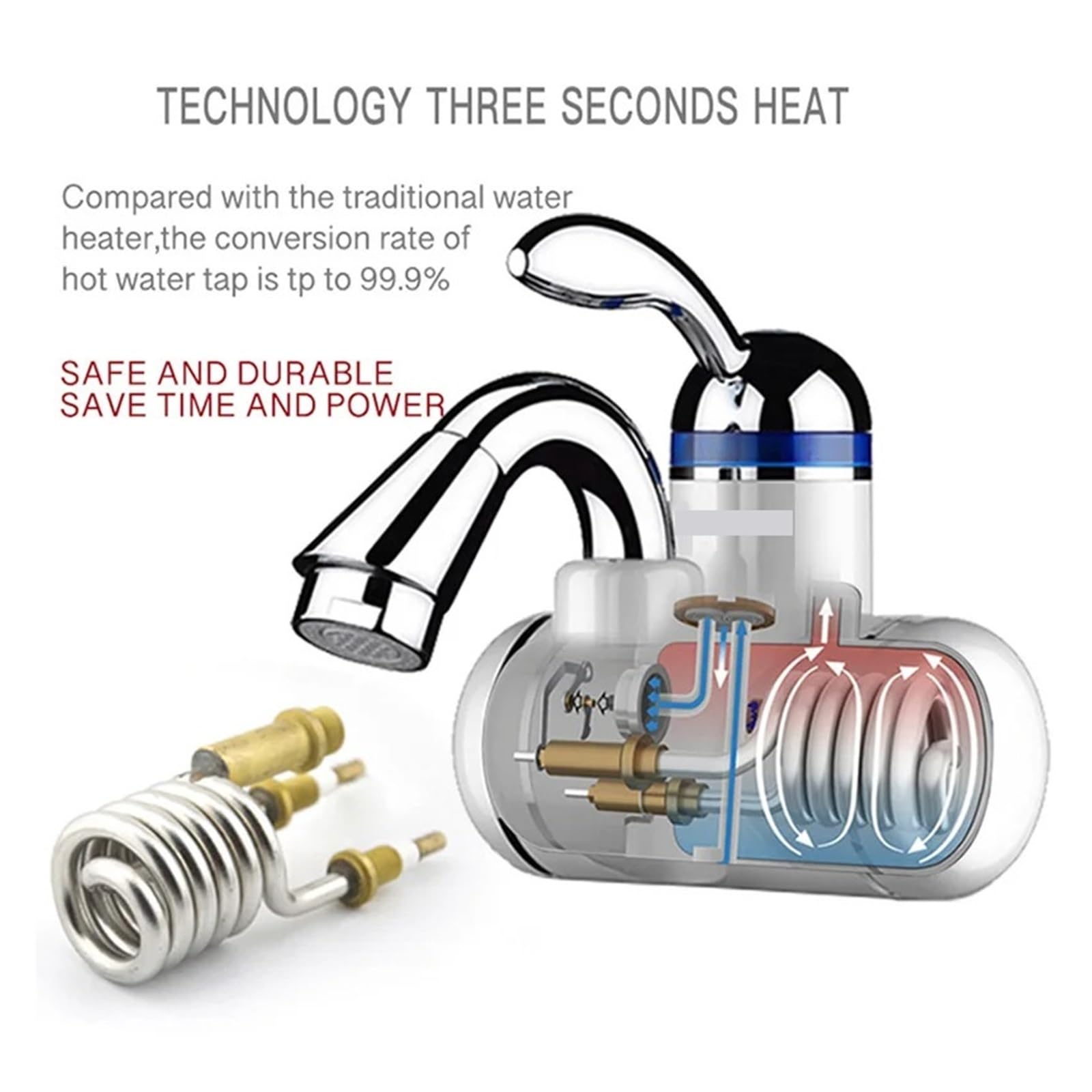 Scaldabagno Elettrico Istantaneo 3000W Rubinetto Caldo Istantaneo Cucina Rubinetto Elettrico Riscaldamento Acqua Scaldabagno Istantaneo La Sicurezza Efficiente(C30D4)