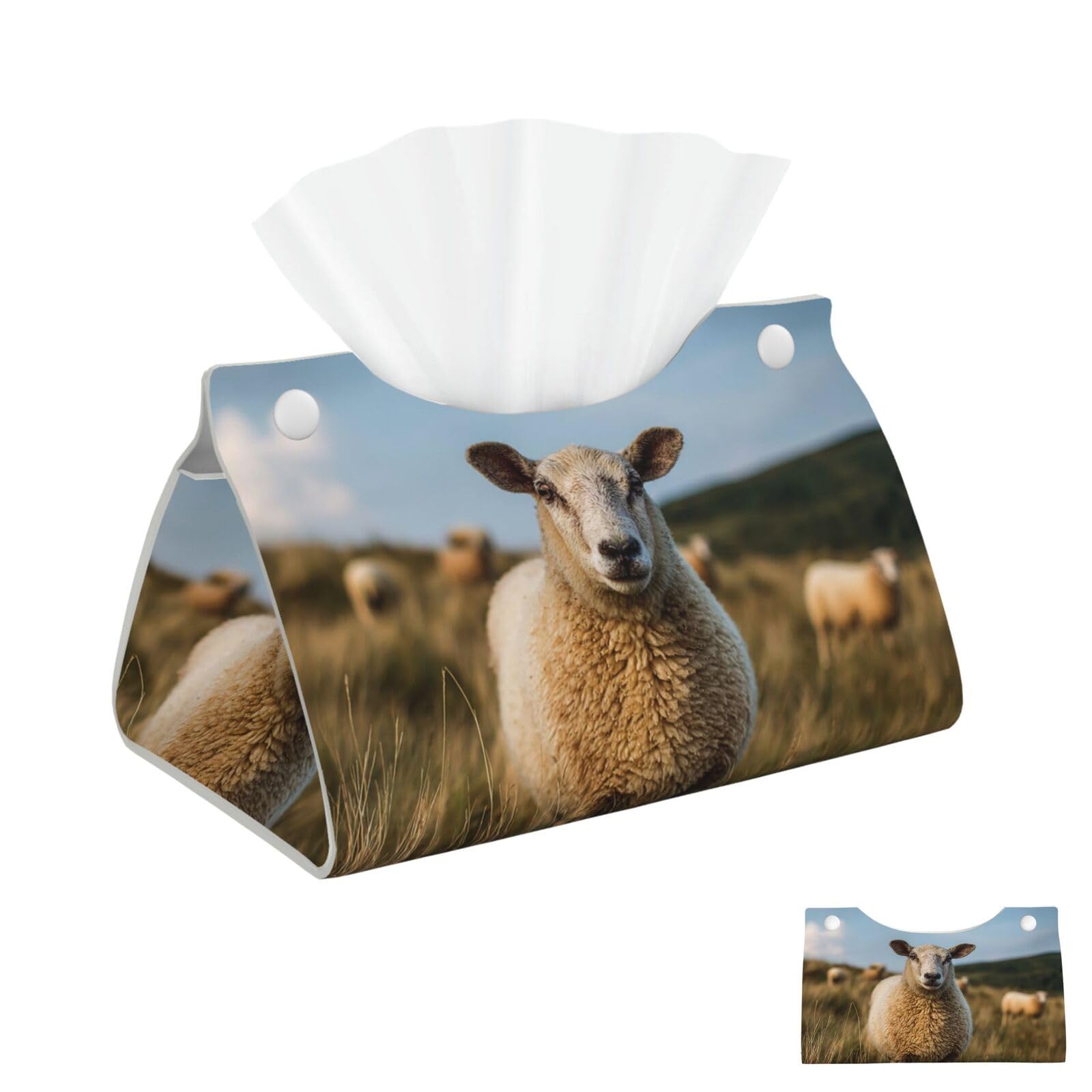 Sheep on Grass Tissue Box Cover Square Cube Boxes