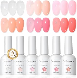 PEACECOLOR Jelly Gel Nail Polish Set- 6 Colors 10ML Pink Nude Clear Milk...