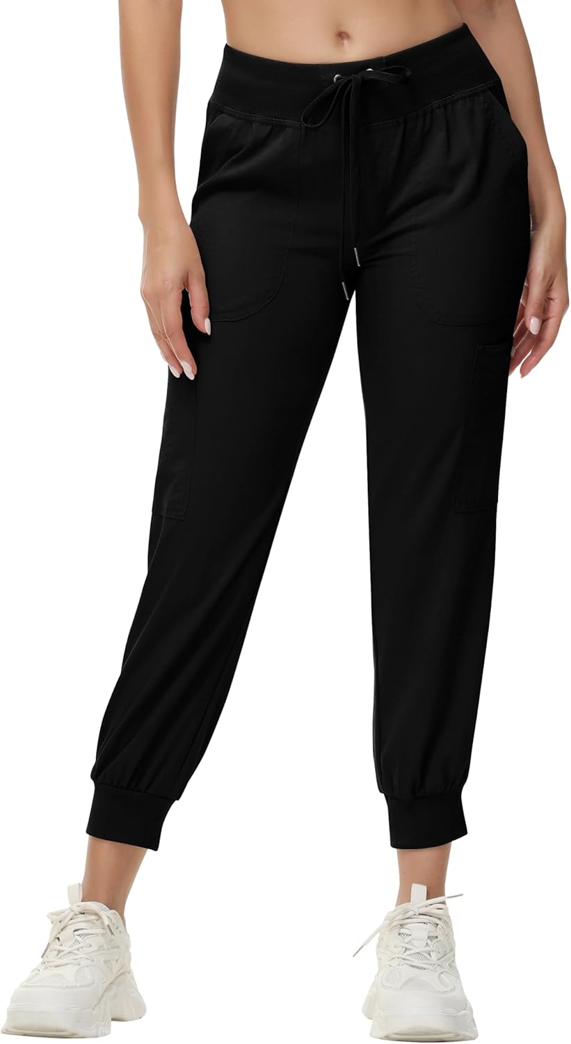 Women's Cargo Hiking Pants Quick Dry Lightweight Elastic Waist Button Pockets Joggers Athletic Sweatpants Travel Casual