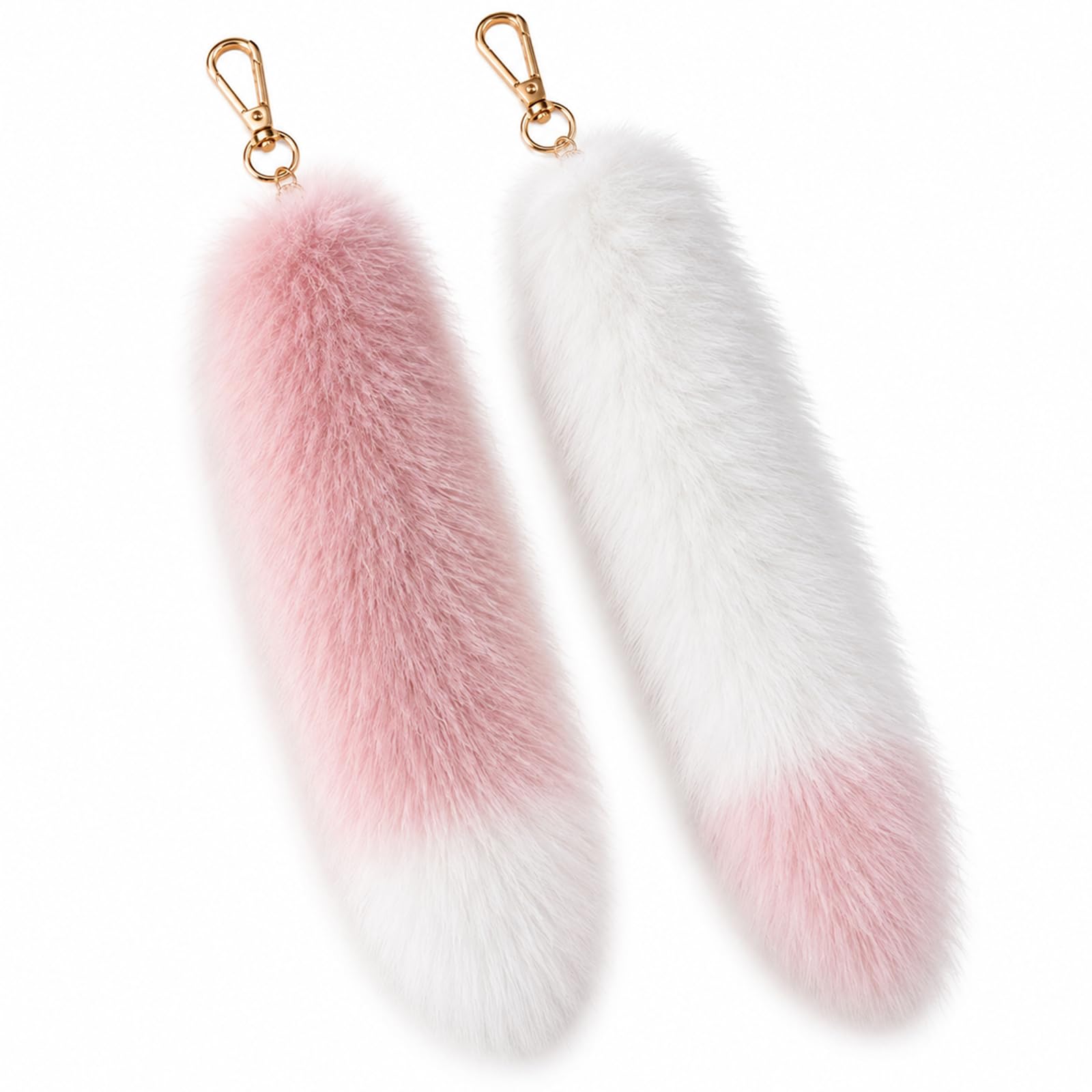 GZGRYTRC 2PCS Therian Tail Set, Plush Furry Tail, Pink Realistic Fox Tail Faux Fur Accessory with Secure Clasp for Cosplay Roleplay Themed Events