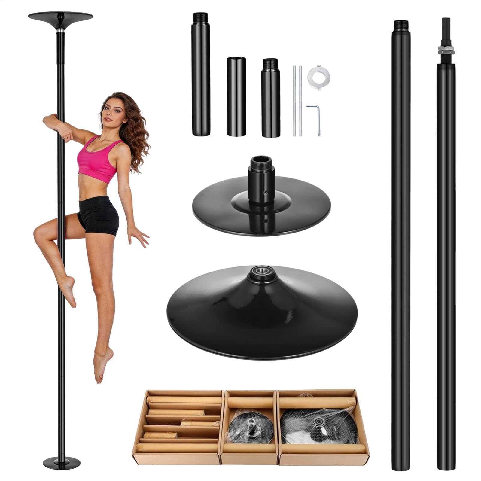Poledance - Asta professionale per pole dance, regolabile in altezza, 223-280 cm, statica e girevole, con prolunga, in acciaio cromato, portata 200 kg, per pole dance, ginnastica, fitness
