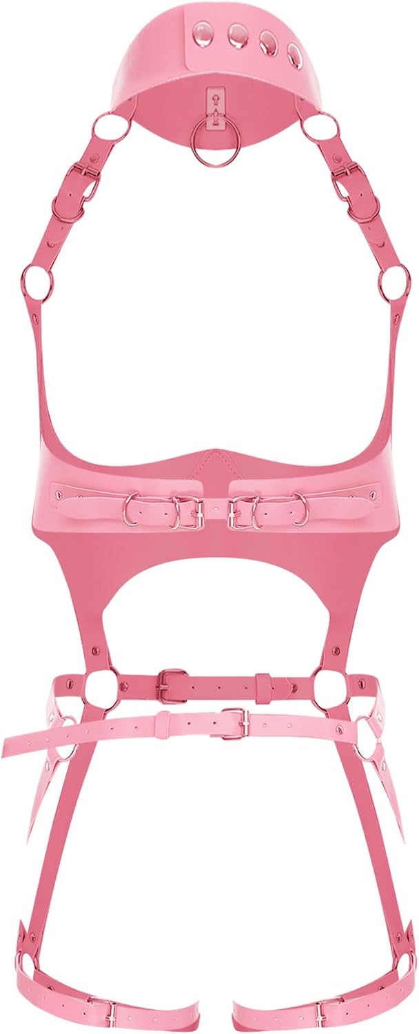 Alvivi Womens Lingerie Faux Leather Body Belt Harness Accessory Choker and Bra Cage Harness