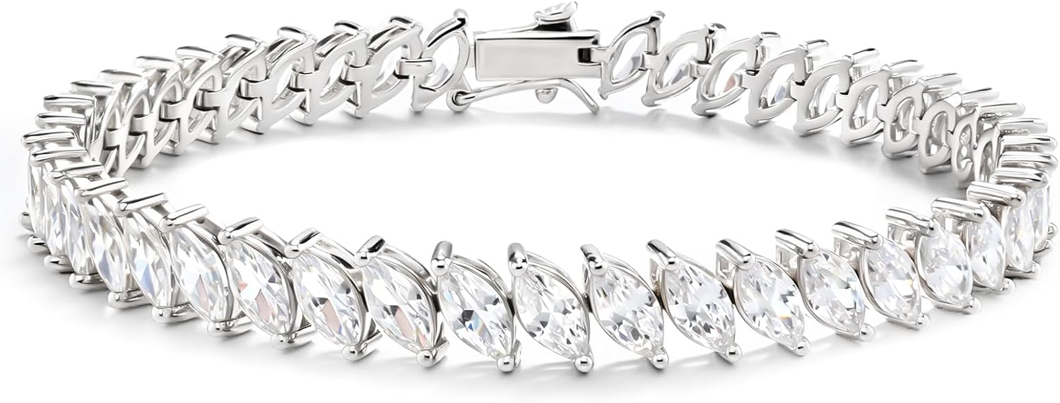 BREN Tennis Bracelets for Women - 18K White/Yellow Gold Plated Marquise Cut Cubic Zirconia Tennis Chain Bracelet - 3.5x7mm CZ Classic Diamond Classic Tennis Bracelet Bridal Jewelry