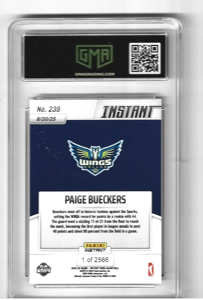 Graded Gem Mint 10 Paige Bueckers 2025 Basketball Rookie Card Instant #239 Sets Rookie Scoring Record Wings Superstar Rookie Of The Year Winner