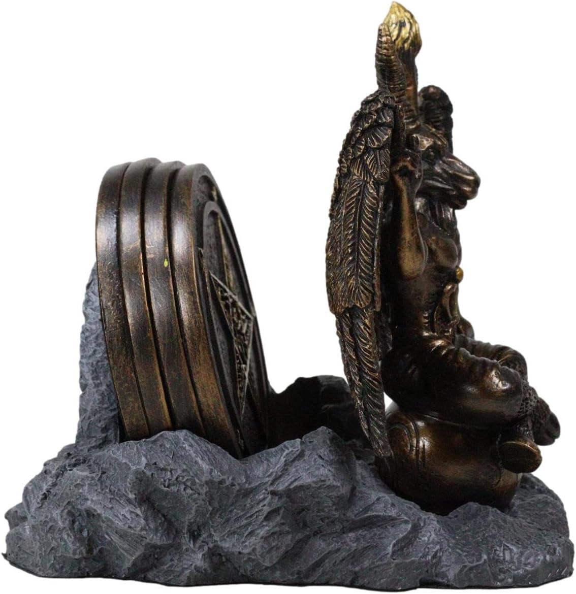 Ebros Gift Wicca Occult Sabbatic Goat Baphomet Sitting On Globe Round Coaster Set of Four Tiles with Velvet Backing Furniture Protector Bar Pub Kitchen Decorative Accent