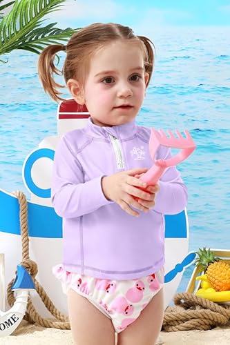 Besserbay Newborn Infant Girls Sun Proctection Long Sleeve Purple Rash Guard Shirt Half Zip Beach Swim Top 0-6 Months thumb #3