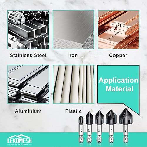 Miniatura 5 de Juego de brocas avellanadas M35 cobalto para metal, 5 piezas (14 pulgadas + 38 pulgadas + 12 pulgadas + 58 pulgadas + 34 pulgadas) para acero