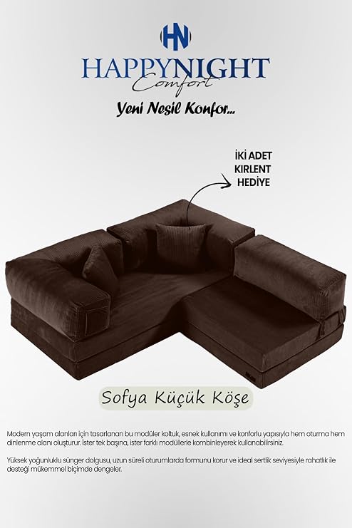 Sofya Küçük Köşe | Aktivite Koltuğu | Oyun Koltuğu | Sünger Koltuk | Sinema Koltuğu. 180x180 CM (Kahverengi)