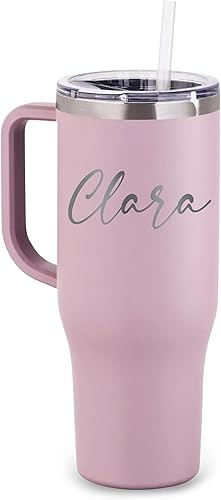 Miniatura 9 de Vaso personalizado de 40 onzas con aislamiento al vacío de acero inoxidable de doble pared con tapa y popote de vidrio volcánico