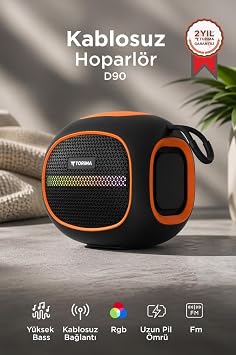 Bluetooth Hoparlör Taşınabilir Kablosuz Speaker FM Radyo USB TF Kart 5W D90 Siyah